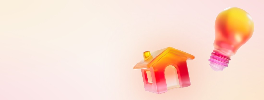 banner home page uma casa e uma lâmpada a laranja